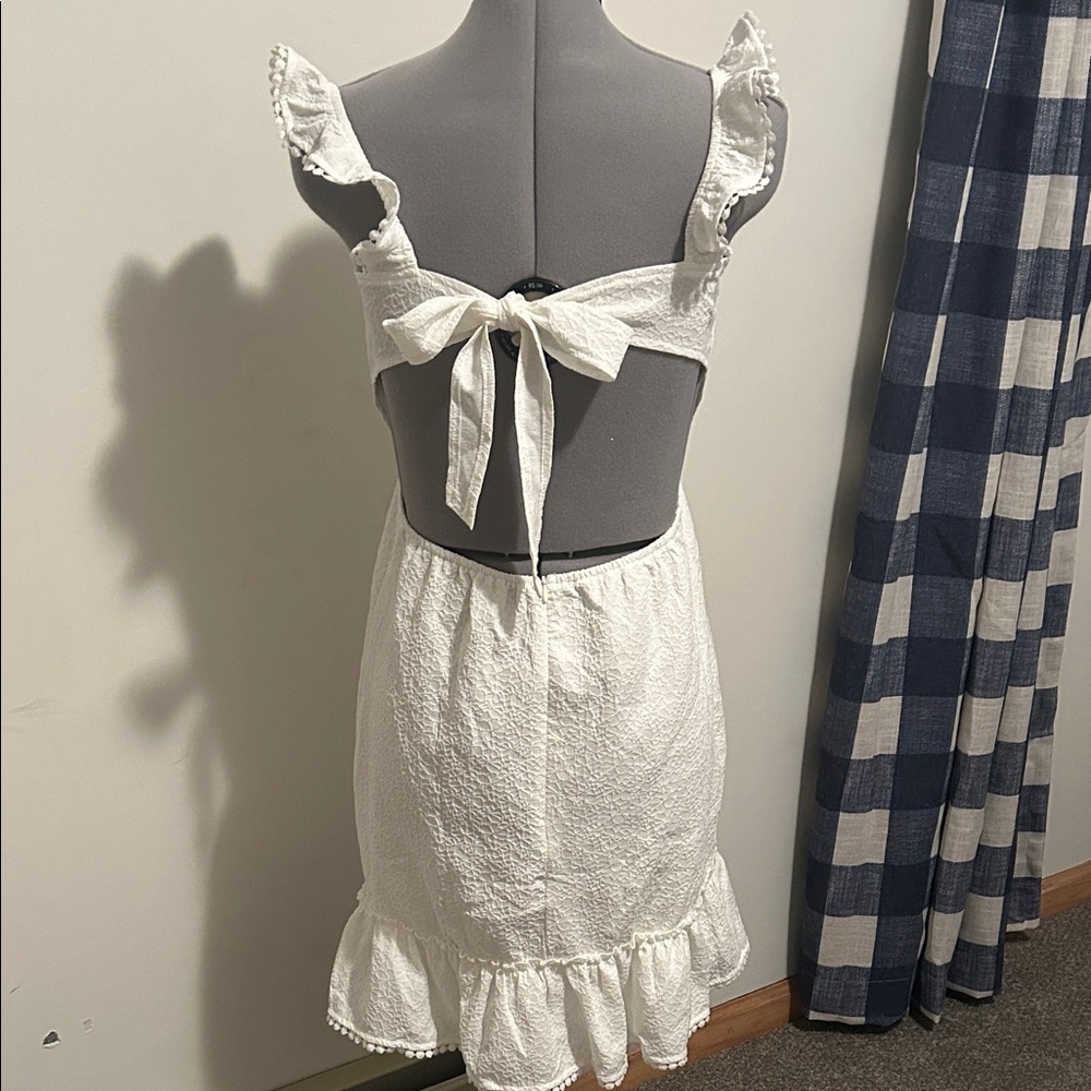 Chic White Ruffle Mini Dress - Picture 4 of 7